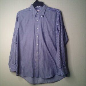 Izod Shirt Men 16 1/2 34/35 Button Down Long Sleeve Pocket Stripe Blue White